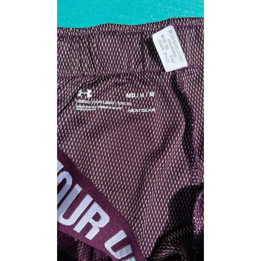 Under Armour Womens M Tech Play Up Shorts Medium Maroon Dark Purple Gym Workout